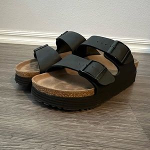 Black Birkenstock Papillio Arizona platform sandal